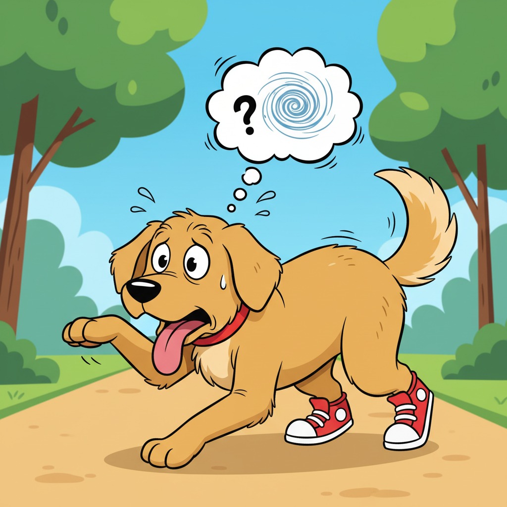 cartoon dog on all fours struggling to walk 
wearing shoes